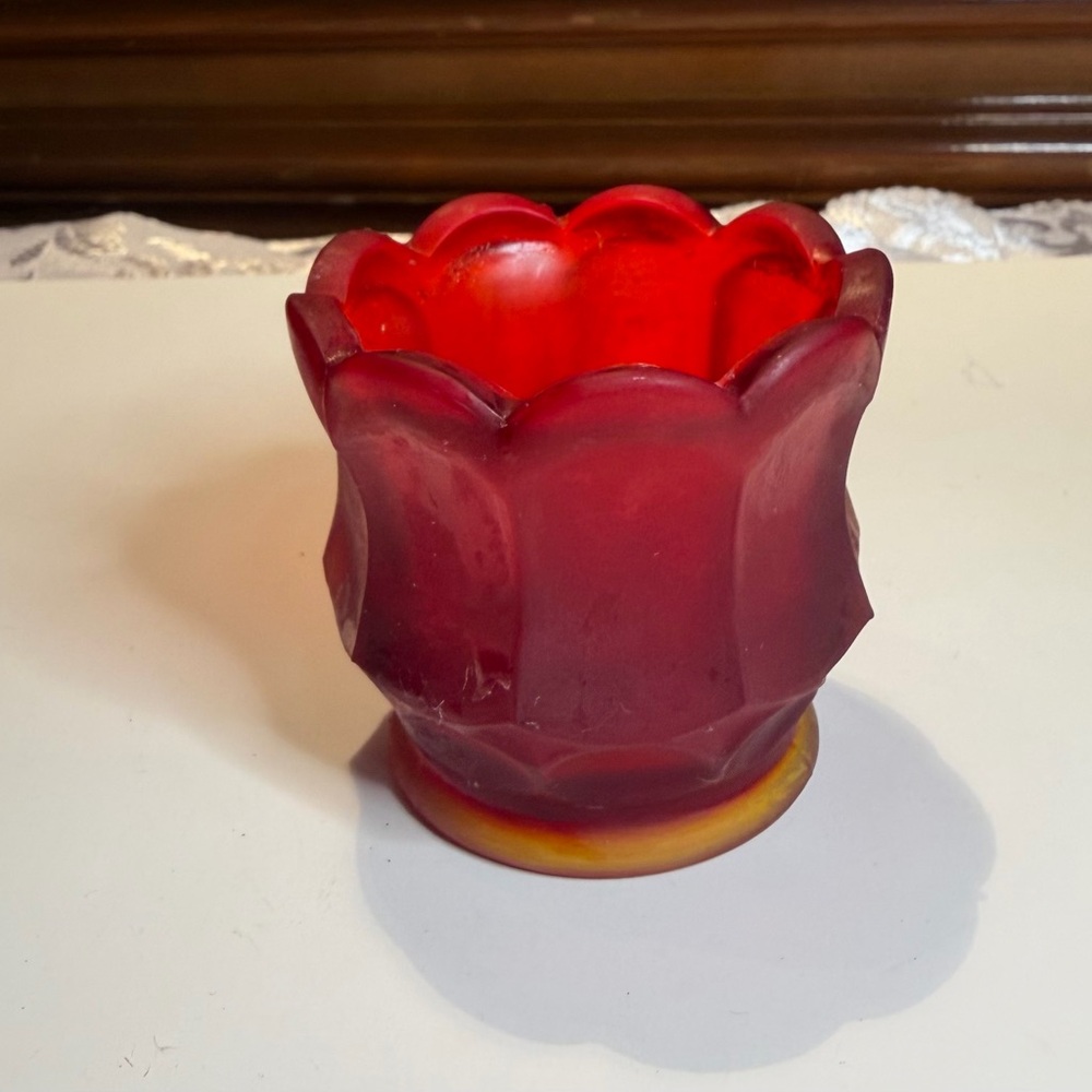 Oshkosh Paragon #237 Vintage ruby red candle holder- Glows